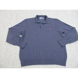 Vintage Polo By Ralph Lauren Sweater Mens 2XL Blue Polo Collar Lambswool Knit